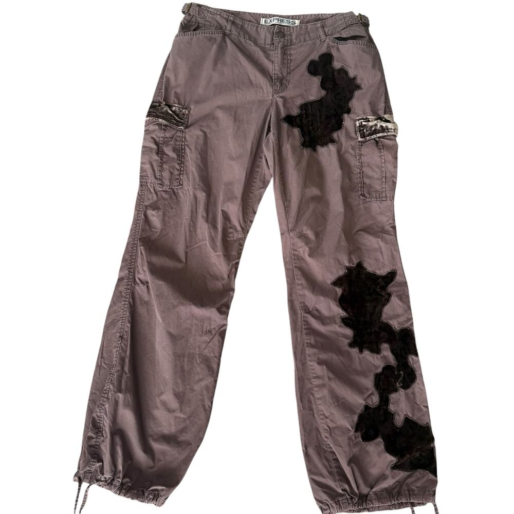 Y2K Express Cargo Parachute Pants Velvet Patch Beads Grunge Boho Whimsigoth 14
